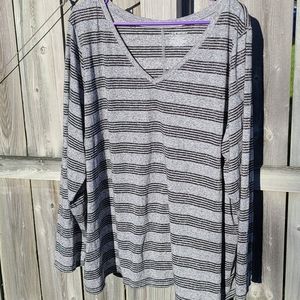 V-neck Stripe Tee with Long Sleeves